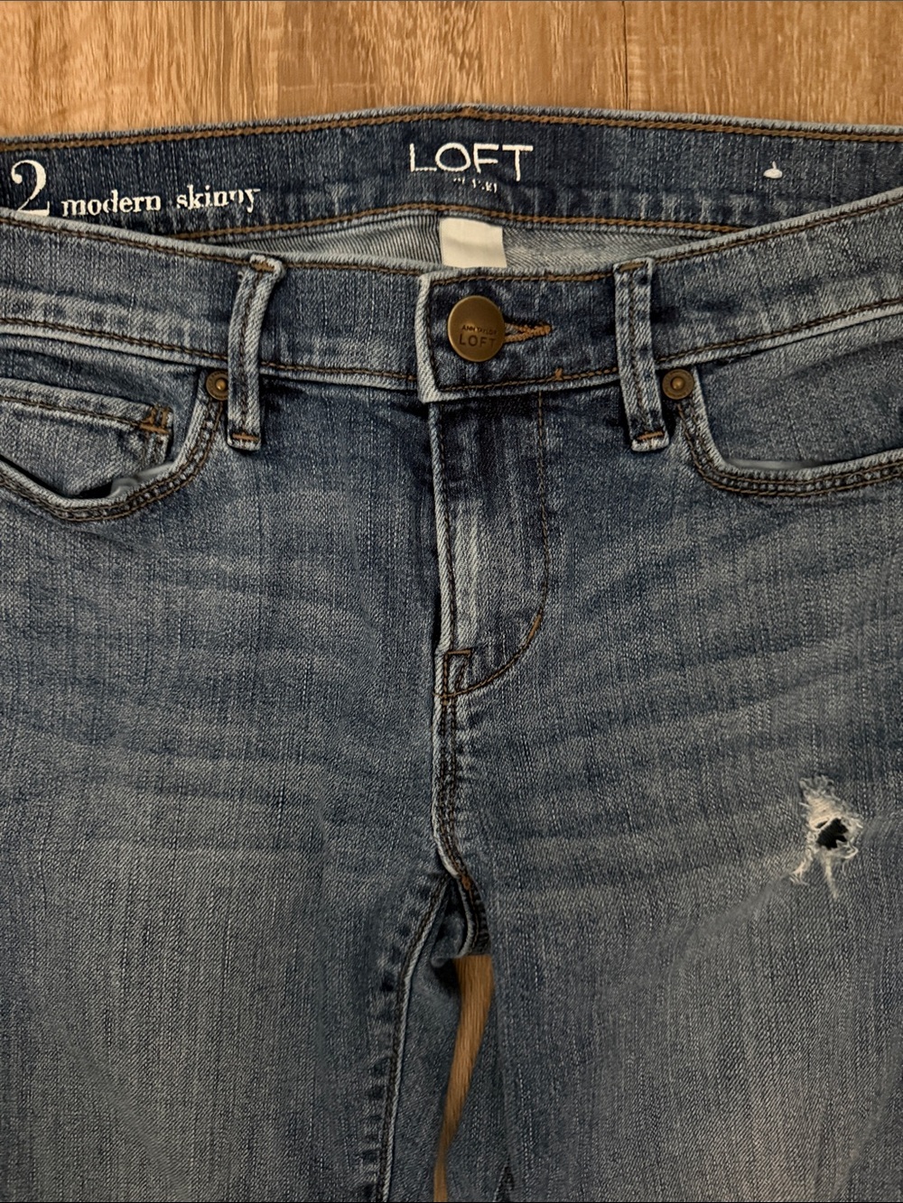 LOFT Modern Skinny Distressed Jeans in Medium Blue Wash - Picture 2 of 10
